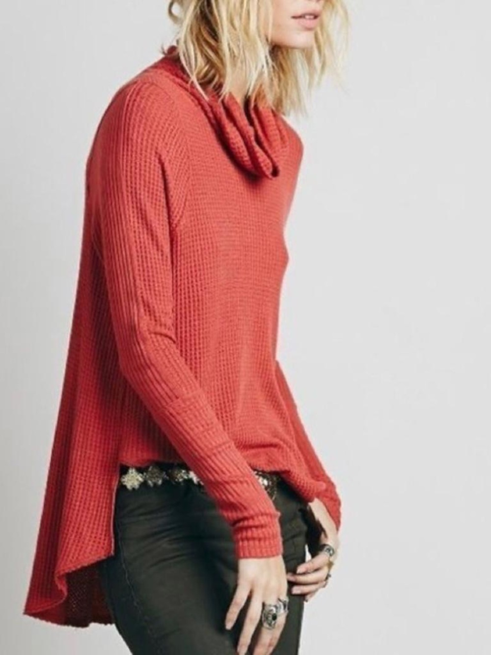 Free People We The Free Kristina Soft Waffle Thermal Cowl Neck Paprika Size M